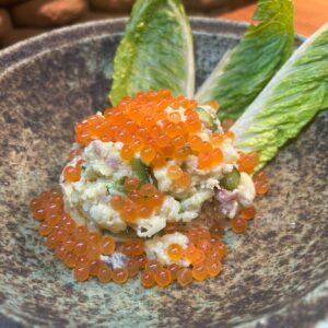 2.Potato Salad with Tuna Eyeball Topped with Ikura Marinated in Haku Vodka (2 successful bidders)