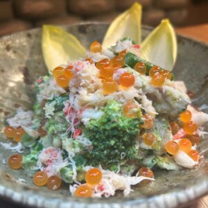 1.Chirashi Salmon Roe and Snow Crab Salad with Tuna Eyeball, Broccoli, and Green Beans (2 successful bidders)
